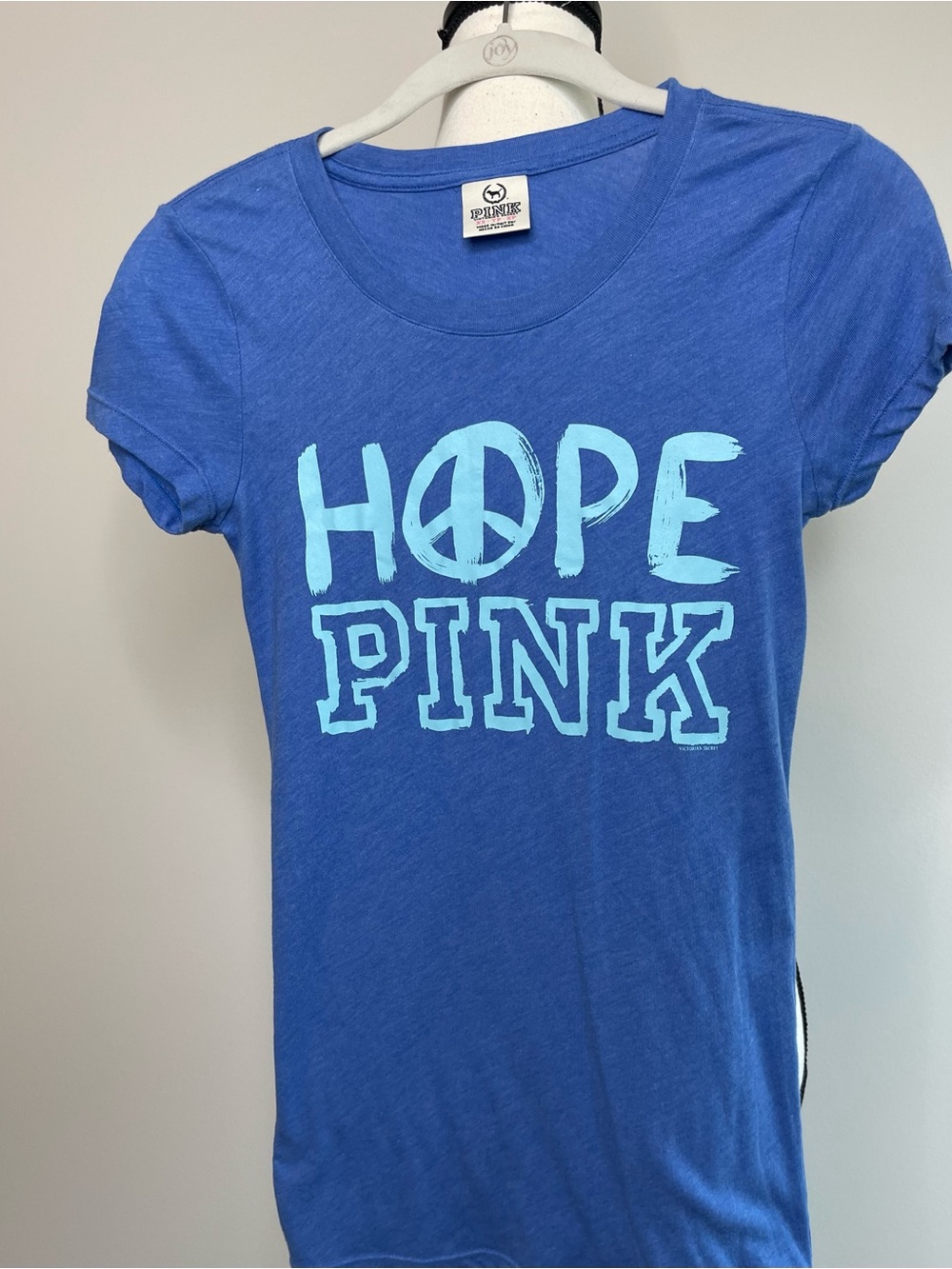Victoria Secret Pink XS Love pink cap sleeve t shirt Y2K vintage Hope pink blue